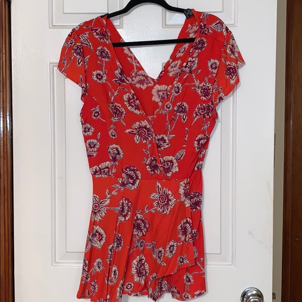 Floral print short sleeve romper